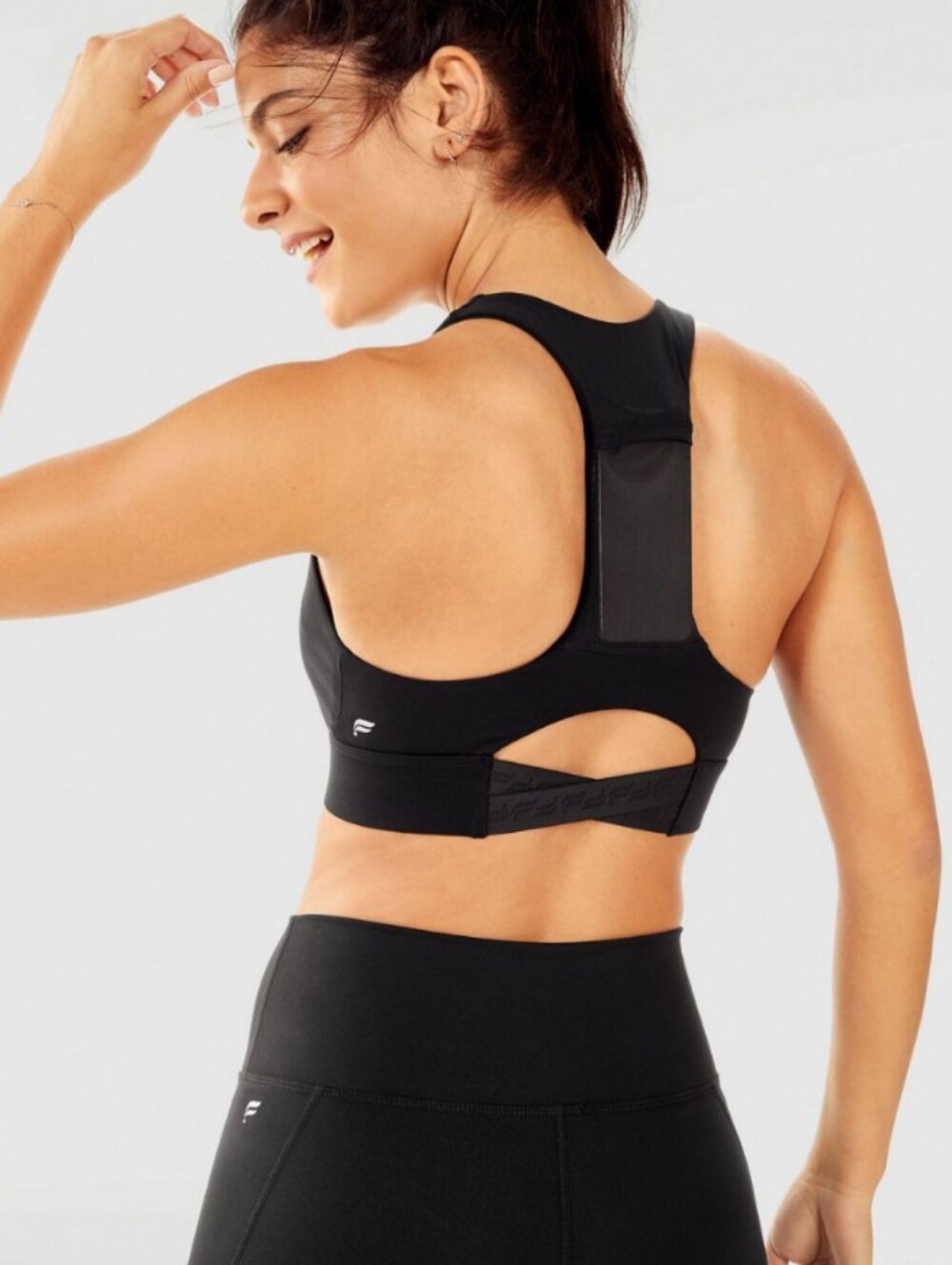 Fabletics On-The-Go Midi Medium Impact Sports Bra, Black